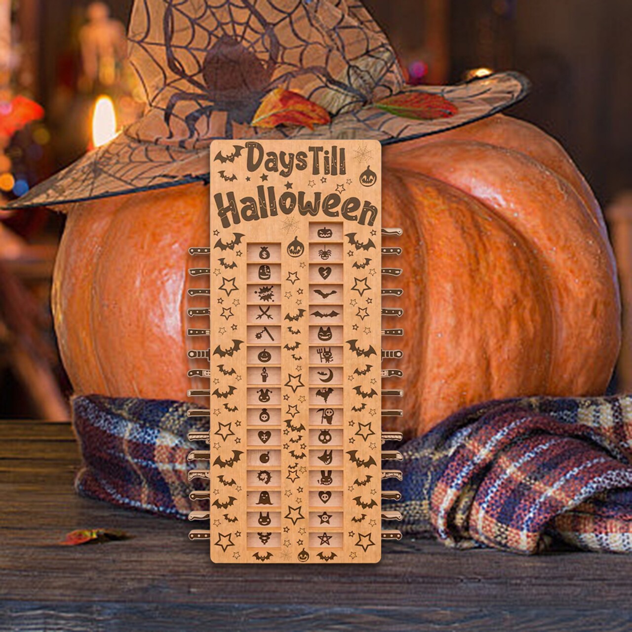 Halloween Advent Calendar Farmhouse Rustic Wood 31 Days Countdown Calendar Days Till Halloween Desktop Decoration
